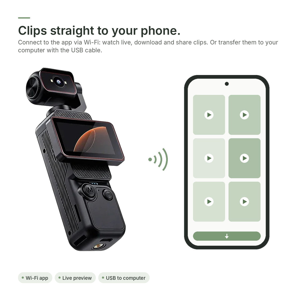 Brynk C3 transfers clips to your phone via the Wi-Fi app