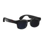 Brynk G5 self-tinting AI camera glasses in Black, three-quarter view with tinted lenses