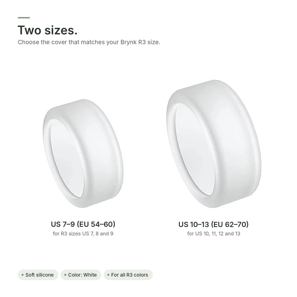 Brynk R3 silicone cover in two sizes: US 7–9 (EU 54–60) and US 10–13 (EU 62–70)