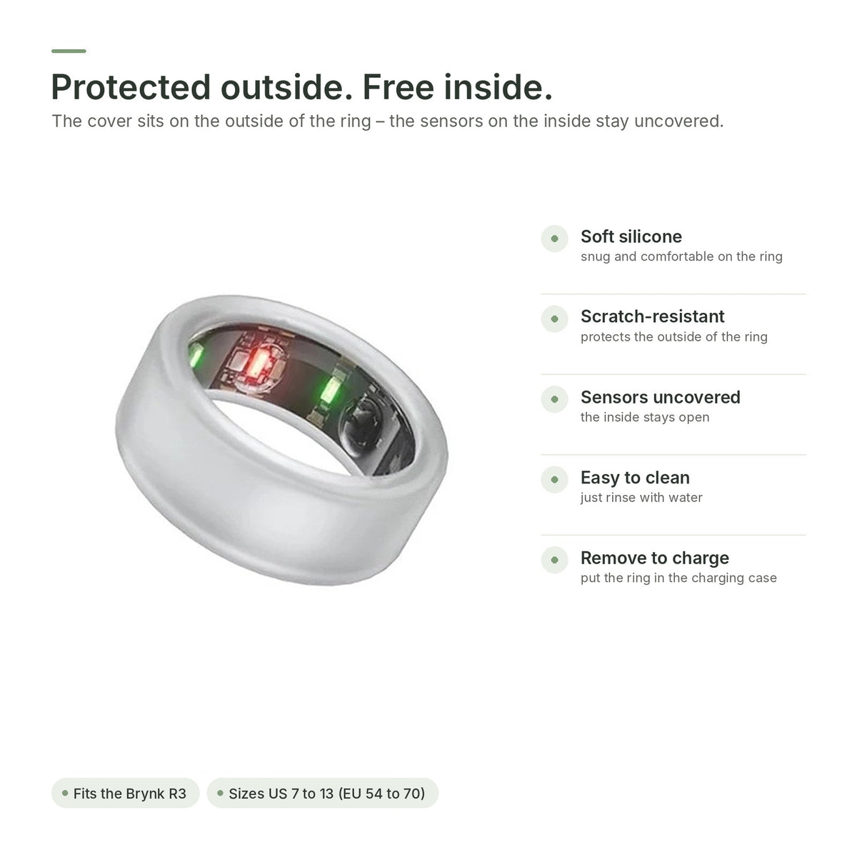 Silicone cover on a smart ring – the sensors on the inside stay uncovered
