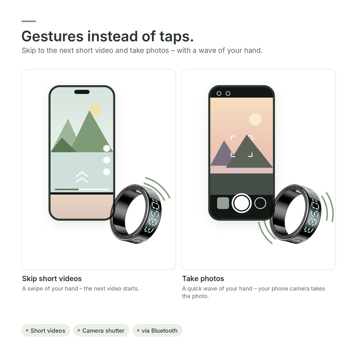 Gestures with the Brynk R5 Glow: skip short videos and trigger your phone camera