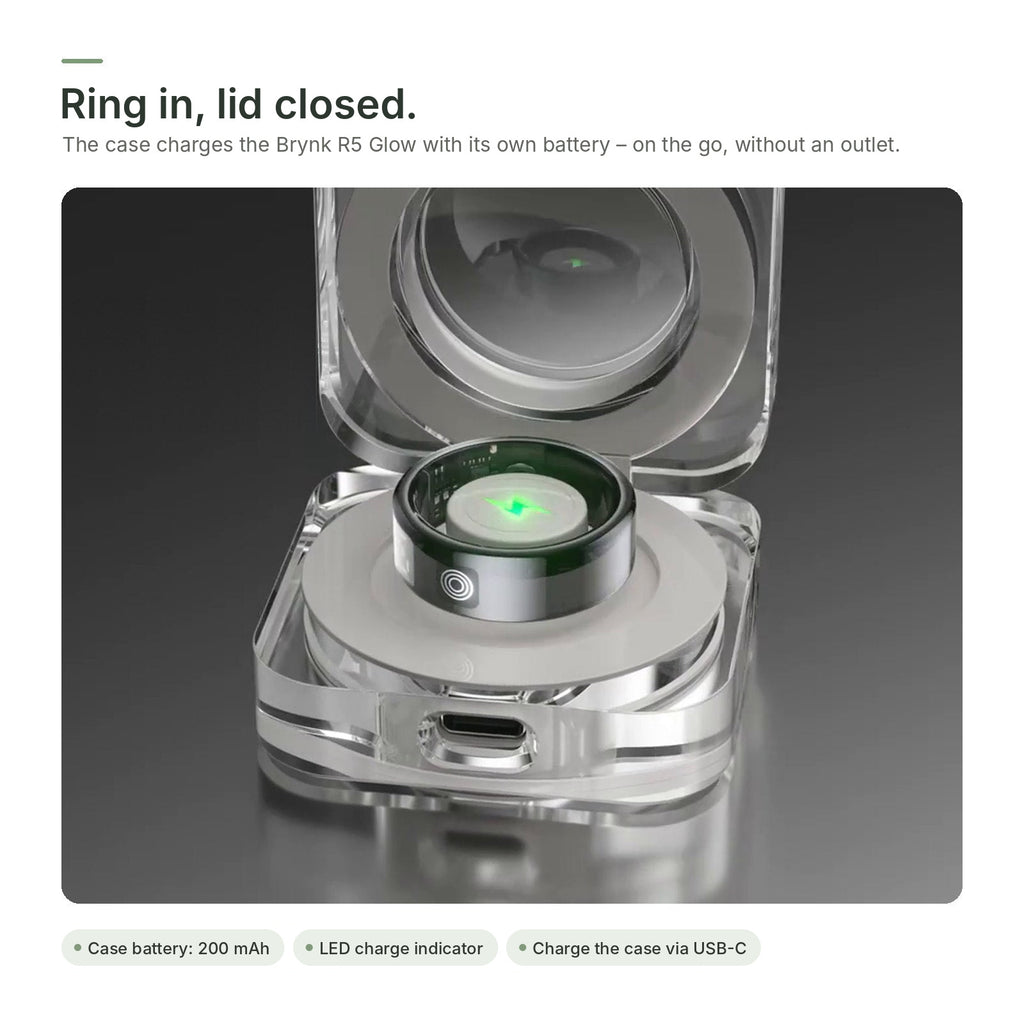 Brynk R5 Glow charging in the open charging case