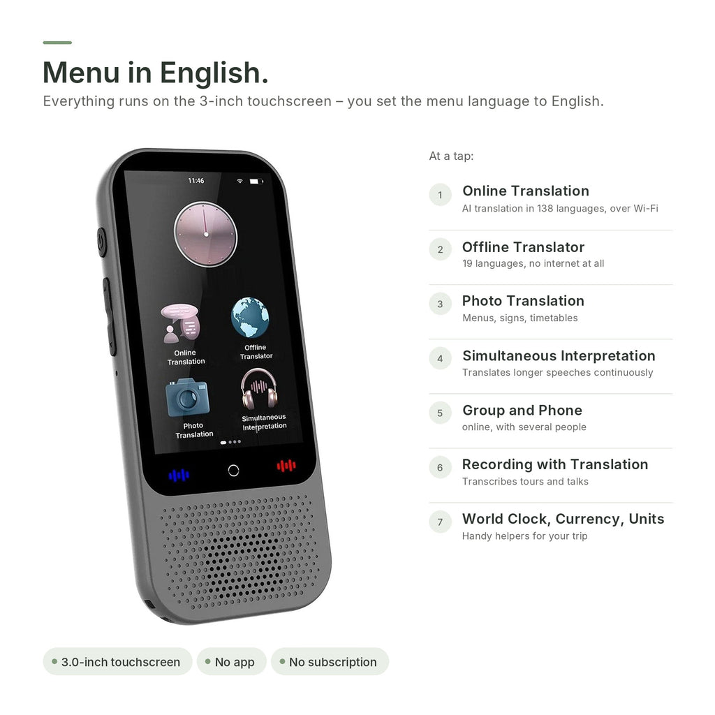 Menu in English: Online Translation, Offline Translator, Photo Translation and Simultaneous Interpretation