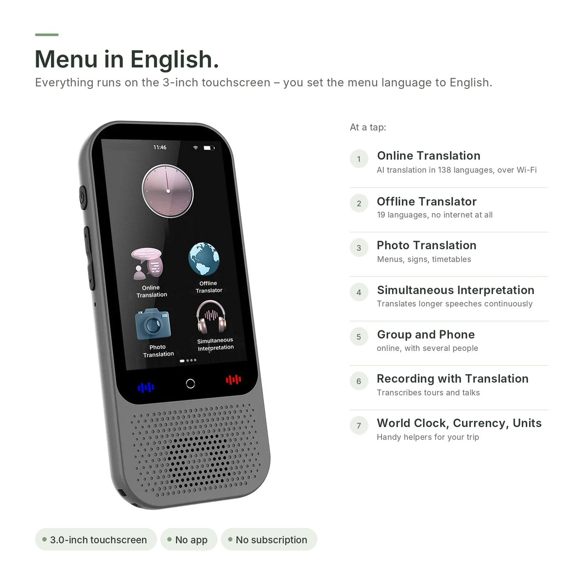 Menu in English: Online Translation, Offline Translator, Photo Translation and Simultaneous Interpretation