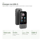 Translator charging via USB-C: 1500 mAh battery, 5-8 hours of use, about 2 hours to charge, charging cable included