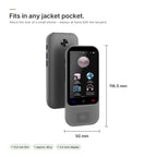 Translator dimensions: 116.5 mm tall, 50 mm wide, 12.6 mm thin, about 86 g, shown next to its back with camera
