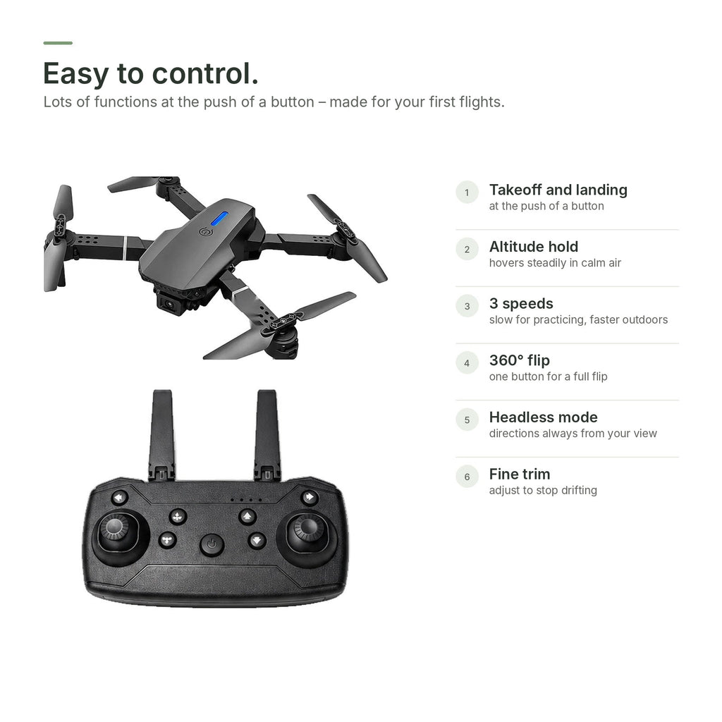 Brynk V5 Max with standard remote controller: one-button takeoff and landing, altitude hold, three speeds