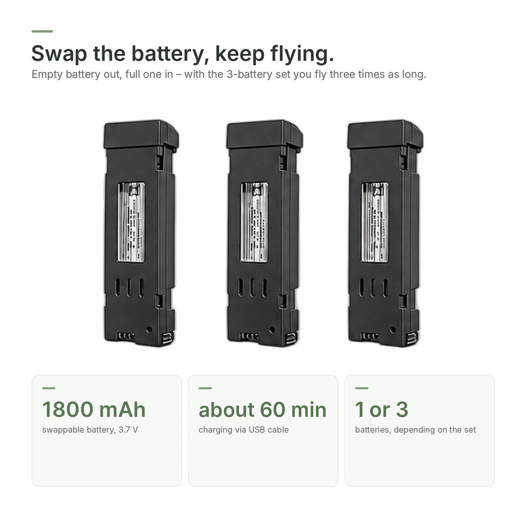 Three swappable 1800 mAh batteries for the Brynk V5 Max