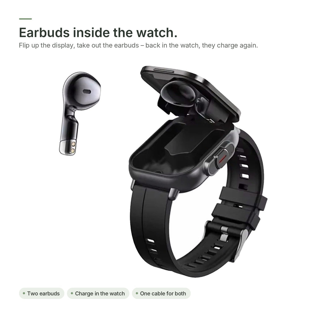 Brynk W4 Buds flipped open with one earbud taken out