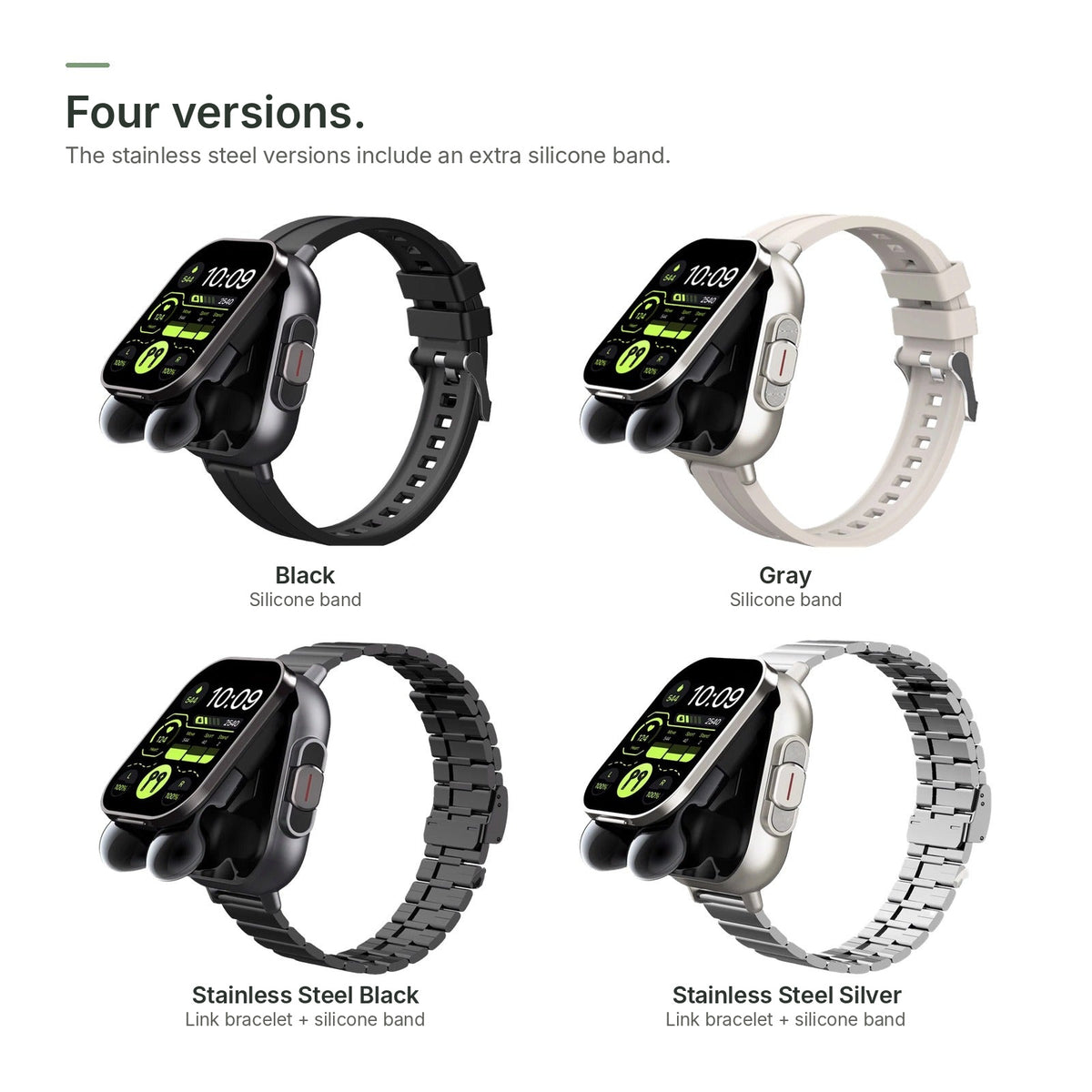 Brynk W4 Buds in four versions: Black, Gray, Stainless Steel Black and Stainless Steel Silver